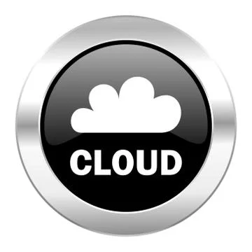 Cloud black circle glossy chrome icon isolated. Stock Illustration