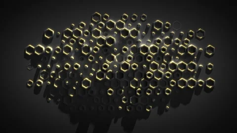 Cloud of black hexagons seamless loop 3D render animation 4k UHD 3840x2160 Stock Footage 91672133