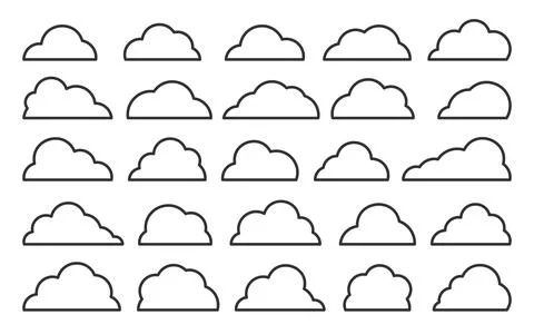 Cloud black shapes weather thin line web icon set Stock Illustration