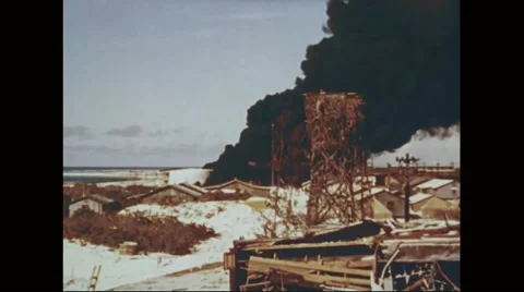 Cloud of black smoke emerging after explosion Stock Footage