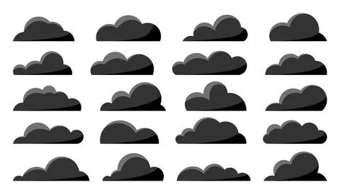 Cloud black weather icon overcast climate flat set Stock Illustration
