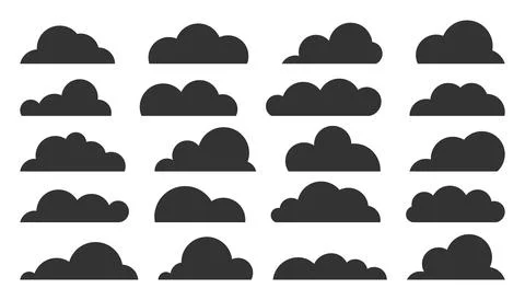 Cloud black weather widget climate silhouette set Illustrazione stock