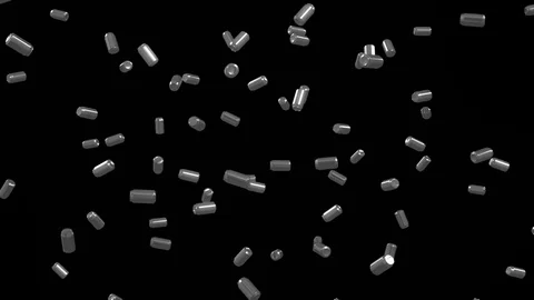 Cloud of blank aluminum cans floating against a black background Stock Footage