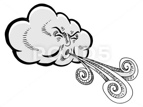 Cloud Blowing Wind Drawing Cartoon Stock Illustration
