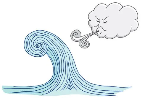 Cloud Blowing Windy Tidal Wave Cartoon Stock Illustration