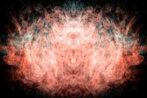 Cloud of blue and red smoke  in the form of a skull, monster, dragon  on a bl Stock Photos