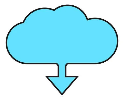 Cloud with blue downward arrow. Data download icon Stock Illustration