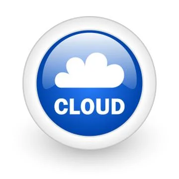Cloud blue glossy icon on white background. Illustrazione stock