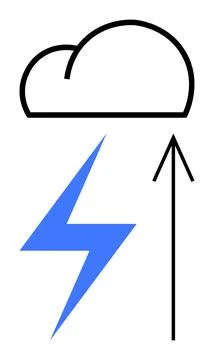 Cloud, Blue Lightning Bolt, and Black Upward Arrow Representing Cloud Compu.. Stock Illustration