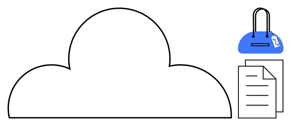 Cloud with blue lock and documents. Ideal for cloud storage, data security, o Illustrazione stock