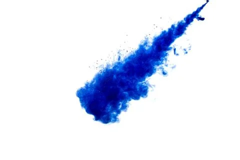 A cloud of blue paint released into clear water. Isolate on a white backgroun Stock Photos