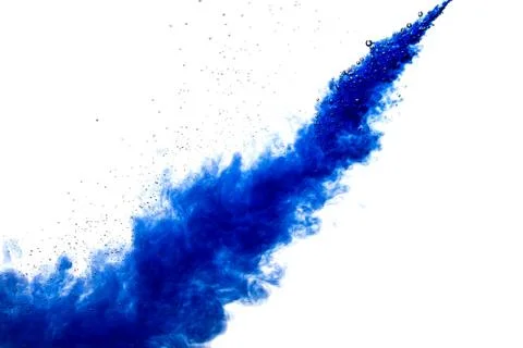 A cloud of blue paint released into clear water. Isolate on a white backgroun Stock Photos