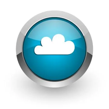 Cloud blue silver metallic chrome border web and mobile phone icon on white b Stock Illustration