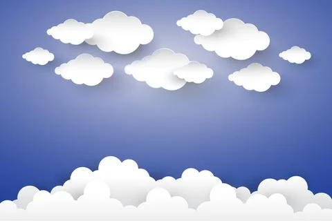 Cloud in Blue sky Paper art Style.vector Illusatration Stock Illustration