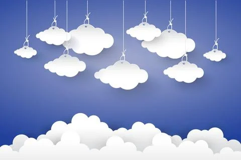 Cloud in Blue sky  Paper art Style.vector Illusatration Stock Illustration