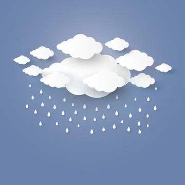 Cloud in the Blue sky with rain paper art stlye. vector illustration Stock Illustration