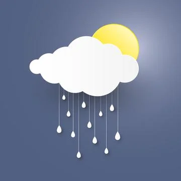 Cloud in the Blue sky with rain paper art stlye. vector illustration Stock Illustration