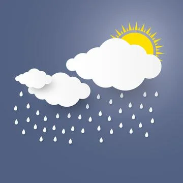Cloud in the Blue sky with rain paper art stlye. vector illustration Illustrazione stock