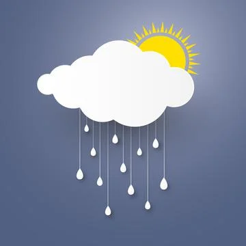 Cloud in the Blue sky with rain paper art stlye. vector illustration Stock Illustration
