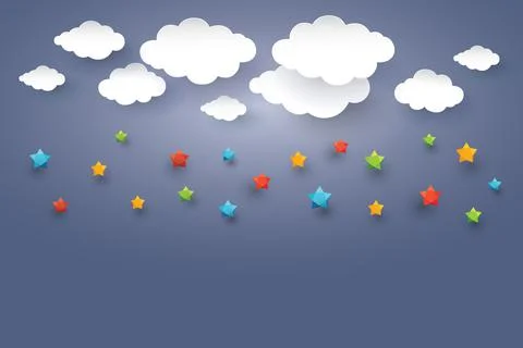 Cloud in Blue sky with Star Paper art Style.vector design element illustratio Stock Illustration