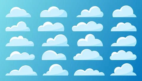 Cloud blue weather widget clear climate flat set Stock Illustration