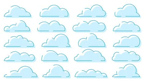 Cloud blue weather widget climate silhouette set Stock Illustration