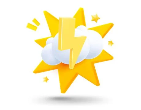 Cloud with bolt with explosion effect. 3d vector mobile application icon wi.. Illustrazione stock
