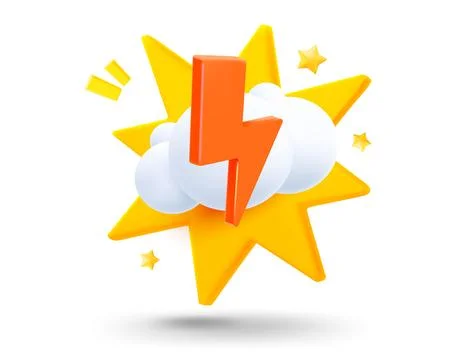 Cloud with bolt with explosion effect. 3d vector mobile application icon wi.. Stock Illustration