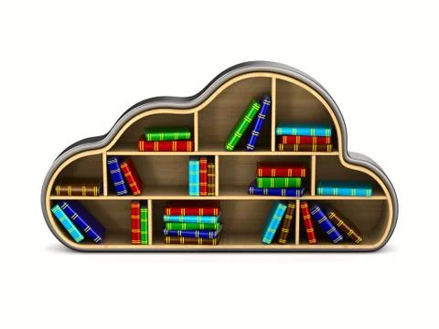 Cloud with books on white background. Isolated 3D illustration Illustrazione stock
