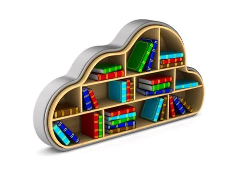Cloud with books on white background. Isolated 3D illustration Illustrazione stock
