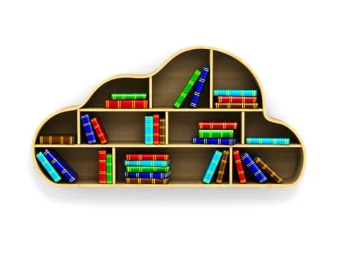 Cloud with books on white background. Isolated 3D illustration Illustrazione stock