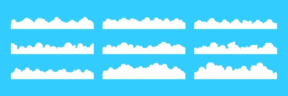 Cloud border with soft puffy cumulus shapes. Minimal flat divider with whit.. Stock Illustration