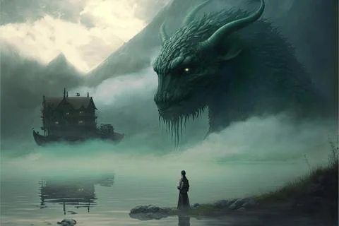 On A Cloud At The Bottom Of A Lake Stock Illustration