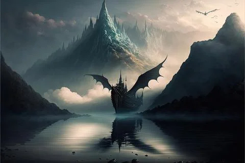 On A Cloud At The Bottom Of A Lake Stock Illustration