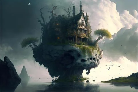 On A Cloud At The Bottom Of A Lake Stock Illustration