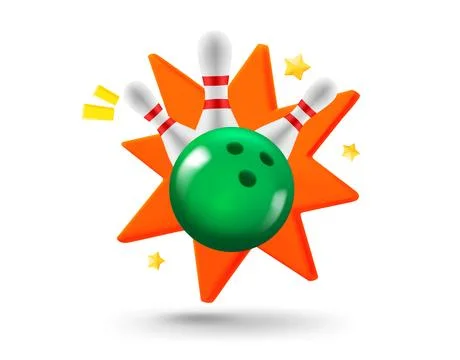 Cloud with bowling skittles and explosion effect. 3d vector illustration. Stock Illustration