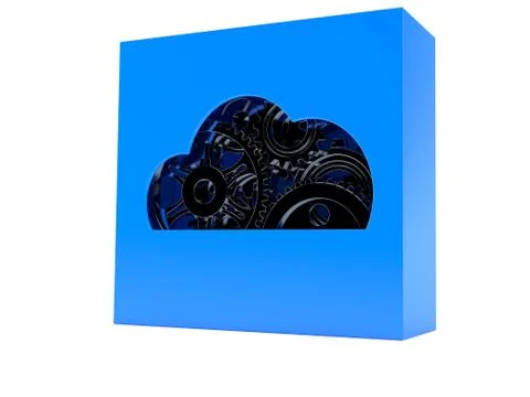 Cloud box with gears Stock Illustration