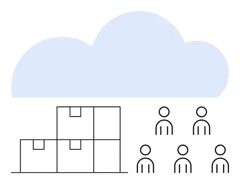 Cloud boxes, and six persons. Ideal for cloud computing, storage solutions, t イラスト素材
