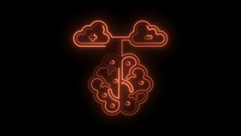Cloud brain connection orange neon outline artificial intelligence concept for Stock Footage 322962111