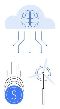 Cloud Brain Intelligence Integrating Finance and Renewable Energy Components Stock Illustration