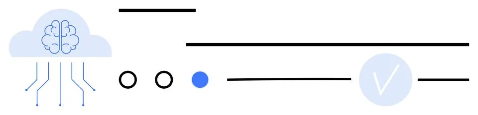 Cloud with brain, interconnected lines, circles, connectivity symbols, and ve Stockillustratie