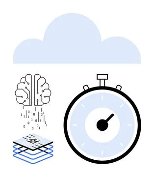 Cloud brain layered processor stopwatch. Ideal for cloud technology, artifici イラスト素材
