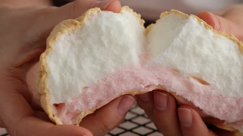 Cloud Bread. Meringue cake. CLOUD BREAD from TIK TOKA. Bread without flour Stock Footage 141356474