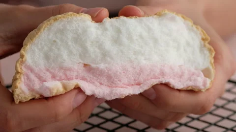 Cloud Bread. Meringue cake. CLOUD BREAD from TIK TOKA. Bread without flour Stock Footage 141357163