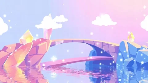 Cloud Bridge and Crystals in Water - Sparkling Animated Scene Stock Footage 305730129