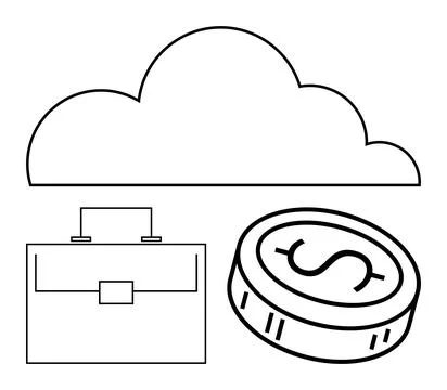 Cloud with briefcase and coin showcasing integration of technology in busines Stock Illustration