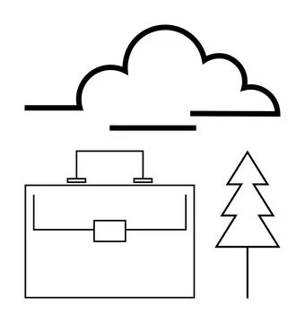 Cloud, Briefcase, and Tree Line Art Symbols Work, Nature, and Connection Stockillustratie