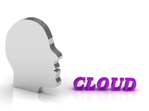 CLOUD bright color letters and silver head mind on a white background Stock Illustration