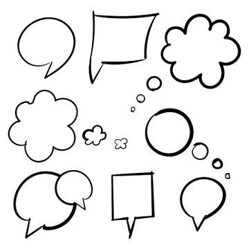 Cloud bubbles thought hand drawn black set of isolated Stock Illustration