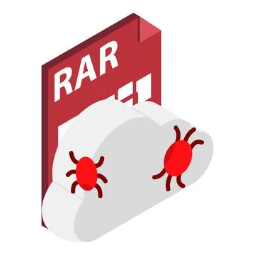 Cloud bug icon isometric vector. Cloud with software bug and rar file icon Stock Illustration